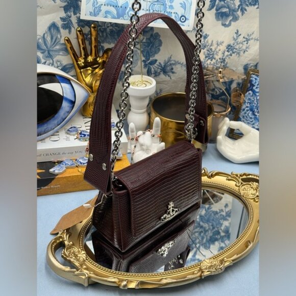 🆕 VIVIENNE WESTWOOD 🧿 NWT Small Burgundy Croc-Embossed Hazel Bag, AUTHENTIC - Picture 4 of 16